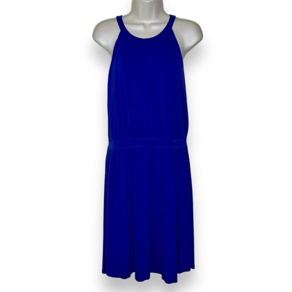 Cynthia Rowley Halter Dress Royal Blue Keyhole Button Back Stretch Women Large